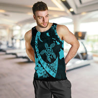 Hawaiian Map Hibiscus Turtle Fish Hook Polynesian Tank Top Blue - AH - Polynesian Pride