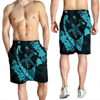 Hawaiian Map Hibiscus Turtle Fish Hook Polynesian Men's Shorts Blue - AH - Polynesian Pride