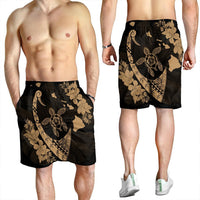 Hawaiian Map Hibiscus Turtle Fish Hook Polynesian Men's Shorts Gold - AH - Polynesian Pride
