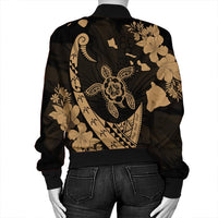 Hawaiian Map Hibiscus Turtle Fish Hook Polynesian Bomber Jacket Gold - AH - Polynesian Pride