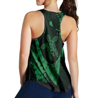 Hawaiian Map Hibiscus Turtle Fish Hook Polynesian Racerback Tank Green - AH - Polynesian Pride