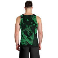 Hawaiian Map Hibiscus Turtle Fish Hook Polynesian Tank Top Green - AH - Polynesian Pride