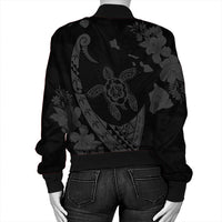 Hawaiian Map Hibiscus Turtle Fish Hook Polynesian Bomber Jacket Grey - AH - Polynesian Pride