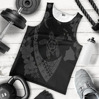 Hawaiian Map Hibiscus Turtle Fish Hook Polynesian Tank Top Grey - AH - Polynesian Pride