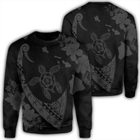 Hawaiian Map Hibiscus Turtle Fish Hook Polynesian Sweatshirt Grey - AH Unisex Black - Polynesian Pride