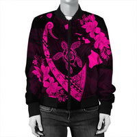 Hawaiian Map Hibiscus Turtle Fish Hook Polynesian Bomber Jacket Pink - AH - Polynesian Pride
