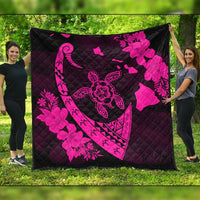 Hawaiian Map Hibiscus Turtle Fish Hook Polynesian Premium Quilts Pink - AH Black - Polynesian Pride