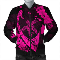 Hawaiian Map Hibiscus Turtle Fish Hook Polynesian Bomber Jacket Pink - AH Black Unisex - Polynesian Pride