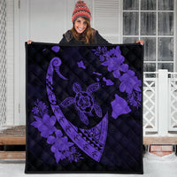 Hawaiian Map Hibiscus Turtle Fish Hook Polynesian Premium Quilts Purple - AH - Polynesian Pride
