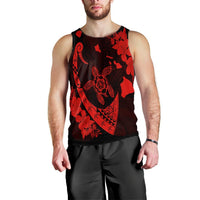 Hawaiian Map Hibiscus Turtle Fish Hook Polynesian Tank Top Red - AH Black - Polynesian Pride