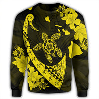 Hawaiian Map Hibiscus Turtle Fish Hook Polynesian Sweatshirt Yellow - AH - Polynesian Pride