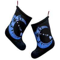 Hawaiian Map Hibiscus Turtle Polynesian Moon Christmas Stocking Blue - AH - Polynesian Pride