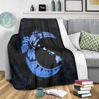 Hawaiian Map Hibiscus Turtle Polynesian Moon Premium Blankets Blue - AH - Polynesian Pride
