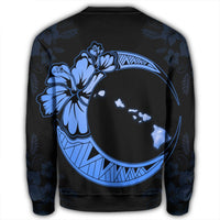 Hawaiian Map Hibiscus Turtle Polynesian Moon Sweatshirt Blue - AH - Polynesian Pride