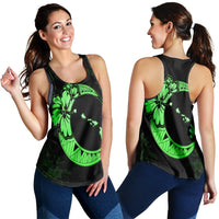 Hawaiian Map Hibiscus Turtle Polynesian Moon Racerback Tank Green - AH Black - Polynesian Pride