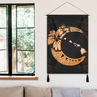 Hawaiian Map Hibiscus Turtle Polynesian Moon Hanging Poster Orange - AH - Polynesian Pride