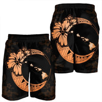 Hawaiian Map Hibiscus Turtle Polynesian Moon Men's Shorts Orange - AH - Polynesian Pride