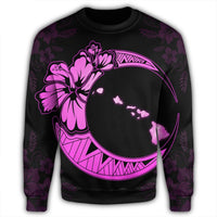 Hawaiian Map Hibiscus Turtle Polynesian Moon Sweatshirt Pink - AH - Polynesian Pride
