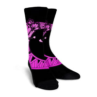 Hawaiian Map Hibiscus Turtle Polynesian Moon Crew Socks Pink - AH - Polynesian Pride