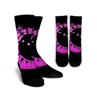 Hawaiian Map Hibiscus Turtle Polynesian Moon Crew Socks Pink - AH Crew Socks White - Polynesian Pride
