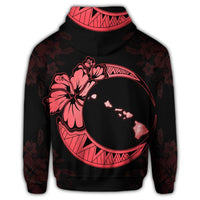 Hawaiian Map Hibiscus Turtle Polynesian Moon Zip Hoodie Red - Polynesian Pride