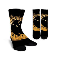 Hawaiian Map Hibiscus Turtle Polynesian Moon Crew Socks Yellow - AH Crew Socks White - Polynesian Pride