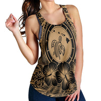 Hawaiian Map Honu Hibiscus Tropic Gold Polynesian Racerback Tank - AH - Polynesian Pride