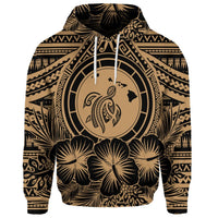 Custom Hawaiian Map Honu Hibiscus Tropic Gold Polynesian Hoodie - Polynesian Pride