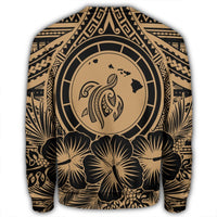 Hawaiian Map Honu Hibiscus Tropic Gold Polynesian Sweatshirt - AH - Polynesian Pride