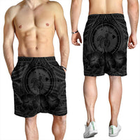 Hawaiian Map Honu Hibiscus Tropic Gray Polynesian Men's Shorts - AH - Polynesian Pride