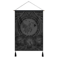 Hawaiian Map Honu Hibiscus Tropic Gray Polynesian Hanging Poster - AH Hanging Poster Cotton And Linen - Polynesian Pride