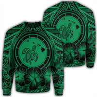 Hawaiian Map Honu Hibiscus Tropic Green Polynesian Sweatshirt - AH Unisex Black - Polynesian Pride