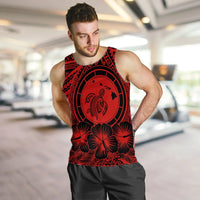 Hawaiian Map Honu Hibiscus Tropic Red Polynesian Tank Top - AH - Polynesian Pride