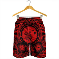 Hawaiian Map Honu Hibiscus Tropic Red Polynesian Men's Shorts - AH - Polynesian Pride