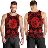 Hawaiian Map Honu Hibiscus Tropic Red Polynesian Tank Top - AH - Polynesian Pride