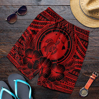 Hawaiian Map Honu Hibiscus Tropic Red Polynesian Men's Shorts - AH Art - Polynesian Pride