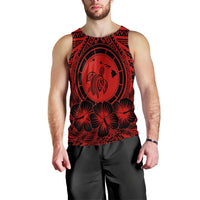 Hawaiian Map Honu Hibiscus Tropic Red Polynesian Tank Top - AH Black - Polynesian Pride