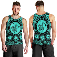 Hawaiian Map Honu Hibiscus Tropic Turquoise Polynesian Tank Top - AH - Polynesian Pride