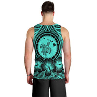 Hawaiian Map Honu Hibiscus Tropic Turquoise Polynesian Tank Top - AH - Polynesian Pride