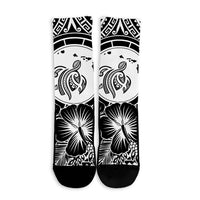 Hawaiian Map Honu Hibiscus Tropic White Polynesian Crew Socks - AH - Polynesian Pride