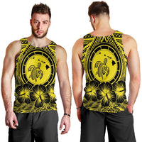 Hawaiian Map Honu Hibiscus Tropic Yellow Polynesian Tank Top - AH - Polynesian Pride