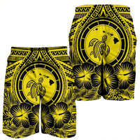 Hawaiian Map Honu Hibiscus Tropic Yellow Polynesian Men's Shorts - AH - Polynesian Pride