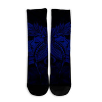 Hawaiian Map Hula Girl Hibiscus Kanaka Polynesian Crew Socks - Blue - AH - Polynesian Pride