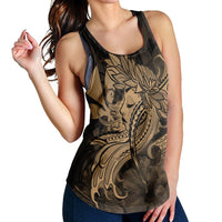 Hawaiian Map Hula Girl Hibiscus Kanaka Polynesian Racerback Tank - Gold - AH - Polynesian Pride