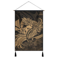 Hawaiian Map Hula Girl Hibiscus Kanaka Polynesian Hanging Poster - Gold - AH Hanging Poster Cotton And Linen - Polynesian Pride
