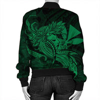 Hawaiian Map Hula Girl Hibiscus Kanaka Polynesian Bomber Jacket - Green - AH - Polynesian Pride