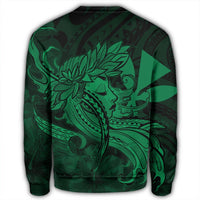 Hawaiian Map Hula Girl Hibiscus Kanaka Polynesian Sweatshirt - Green - AH - Polynesian Pride