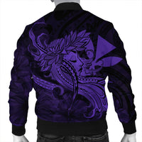 Hawaiian Map Hula Girl Hibiscus Kanaka Polynesian Bomber Jacket - Purple - AH - Polynesian Pride