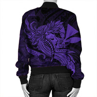 Hawaiian Map Hula Girl Hibiscus Kanaka Polynesian Bomber Jacket - Purple - AH - Polynesian Pride