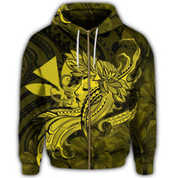 Hawaiian Map Hula Girl Hibiscus Kanaka Polynesian Zip Hoodie Yellow - Polynesian Pride
